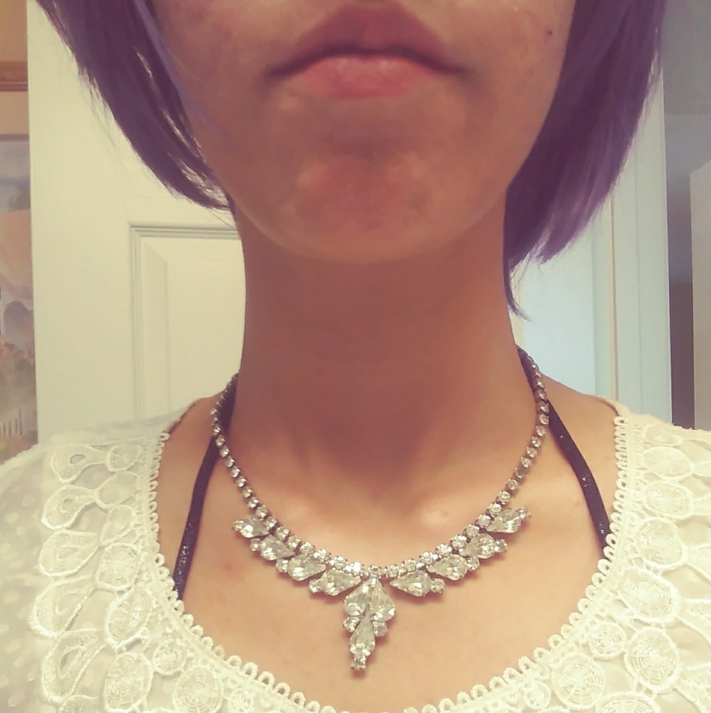 Soft Grunge Vintage Crystal Silver Necklace